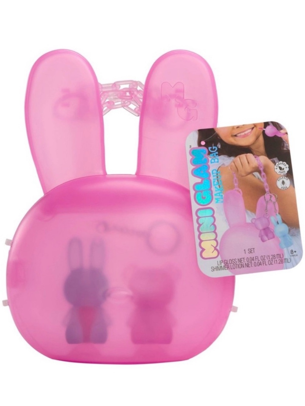 Mini Glam Pink Bunny Makeup Bag with Lip Gloss Set